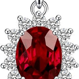Classic Ruby Halo Necklace | White Gold