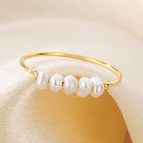 Gold Pearl Charm Ring